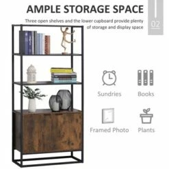Buy 👍 HomCom Storage Cabinet Bookcase with 3 Open Shelves 🔥 -Bookshelves And Bookcases store unnamed file 989